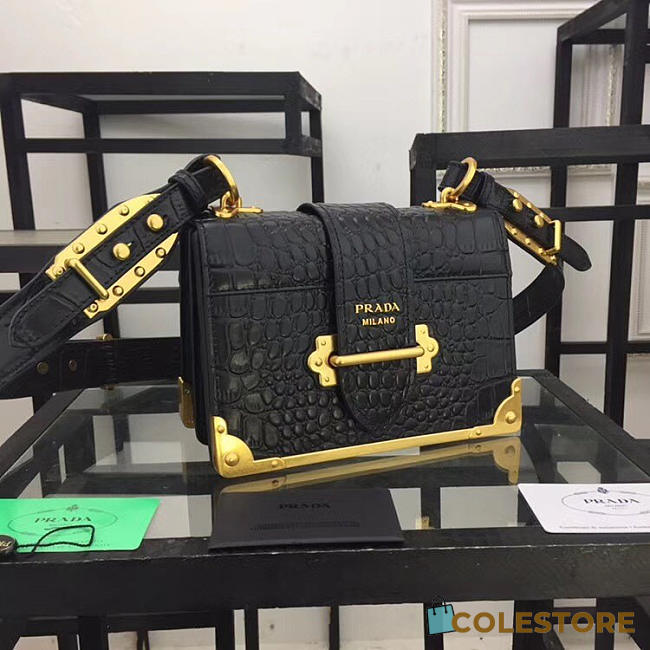 Prada Black Crocodile And Leather Cahier Shoulder Bag - 1