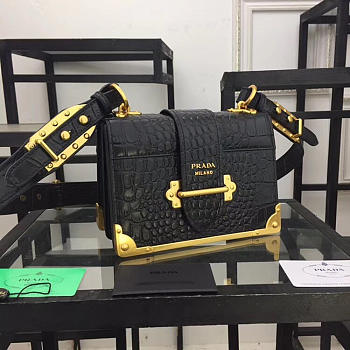 Prada Black Crocodile And Leather Cahier Shoulder Bag