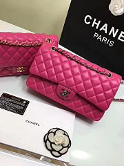 Chanel Lambskin Leather Flap Bag Gold/Silver Rose Red 25cm - 3