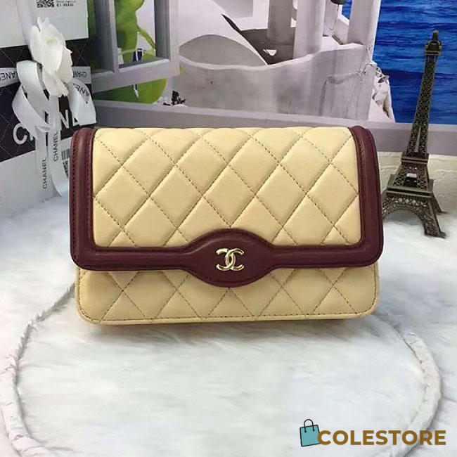 Chanel Lambskin Mini Chain Wallet Light Beige A81023 VS 03754 - 1