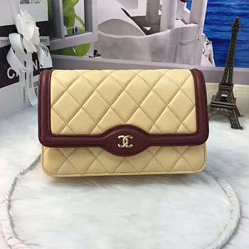 Chanel Lambskin Mini Chain Wallet Light Beige A81023 VS 03754