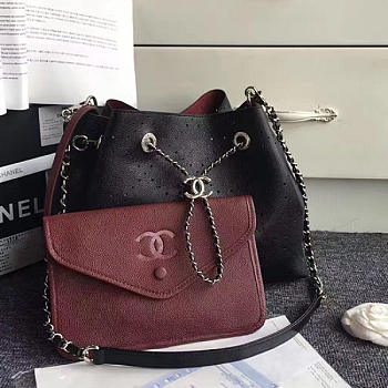 Chanel Perforated Drawstring Bucket Bag Black aA3596 VS08910