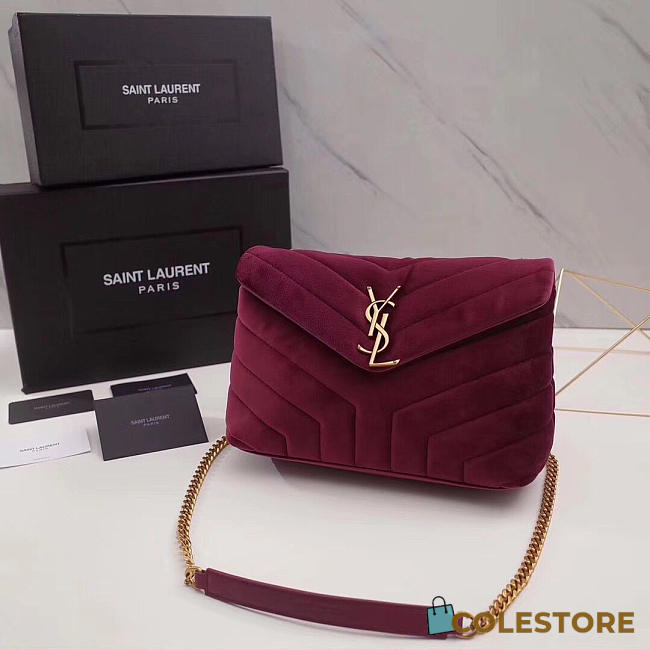 YSL Loulou Monogram Quilted Velvet Shoulder Bag Rose Red 4809 - 1