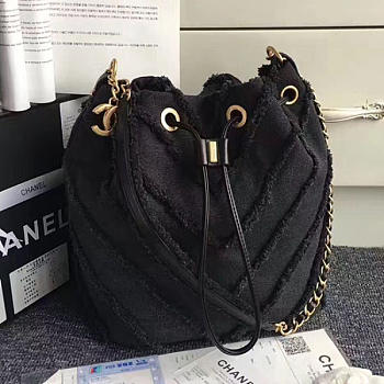 Chanel Canvas Patchwork Drawstring Bag Black A93727 VS08534