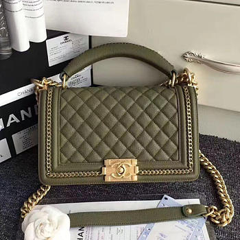 Chanel Small Quilted Caviar Boy Bag With Top Handle Green A180302 VS09524