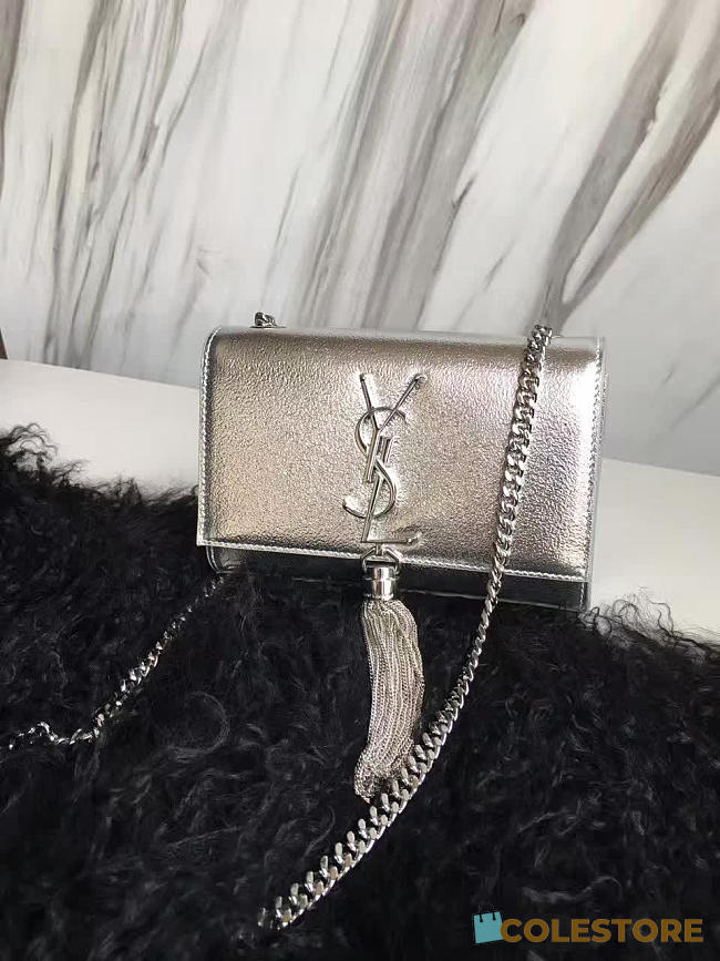YSL Kate Chain Wallet With Tassel In Crinkled Metallic Leather 4991 - 1