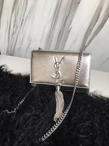 YSL Kate Chain Wallet With Tassel In Crinkled Metallic Leather 4991