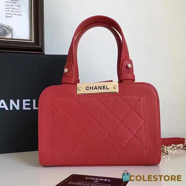 Chanel Small Label Click Leather Shopping Bag Red A93731 VS02552 - 1