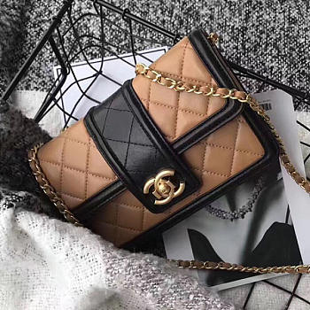 Chanel Lambskin Small Wallet On Chain Beige A91365 VS 03969