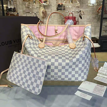  louis vuitton neverfull CohotBag  mm damier azur canvas rose ballerine 3304