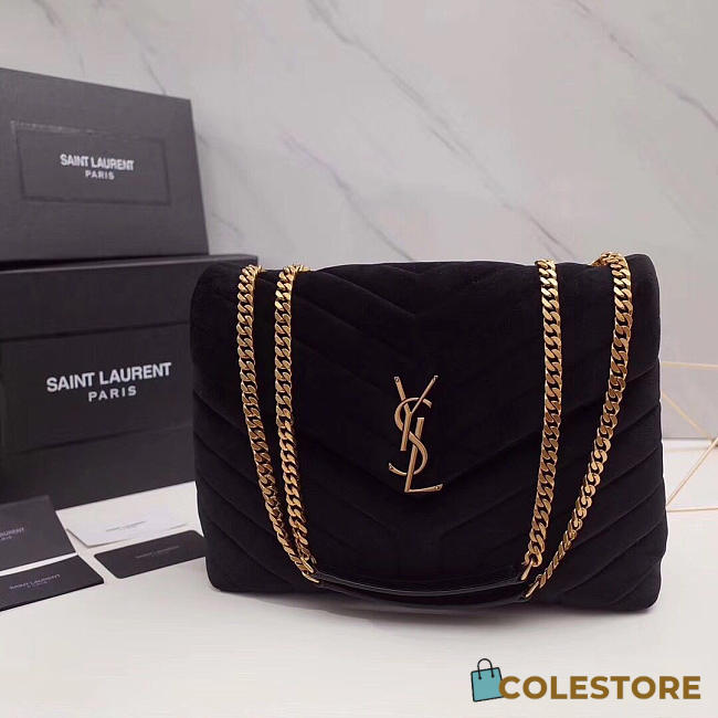 YSL Loulou Monogram Quilted Velvet Shoulder Bag In Black - 1