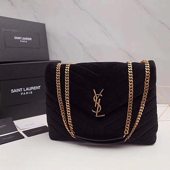 YSL Loulou Monogram Quilted Velvet Shoulder Bag In Black