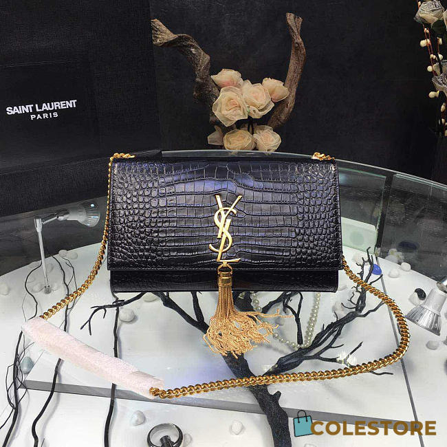 YSL Monogram- Kate Gold Tassel In Embossed Crocodile Shiny Leather 5056 - 1