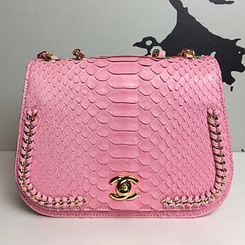 Chanel Snake Embossed Flap Shoulder Bag Pink A98774 VS09287