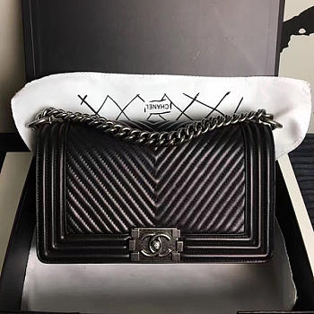Chanel Medium Chevron Lambskin Quilted Boy Bag Black A13043 VS03203
