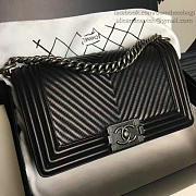 Chanel Medium Chevron Lambskin Quilted Boy Bag Black A13043 VS03203 - 6