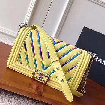 Chanel Multicolor Chevron Quilted Medium Boy Bag Yellow A67086 VS05805