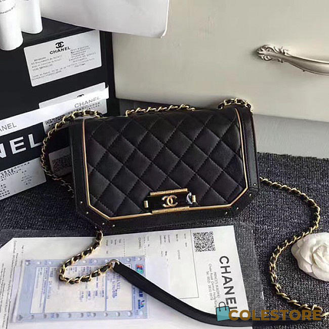 Chanel Lambskin & Calfskin Flap Bag Black A91836 VS07673 - 1