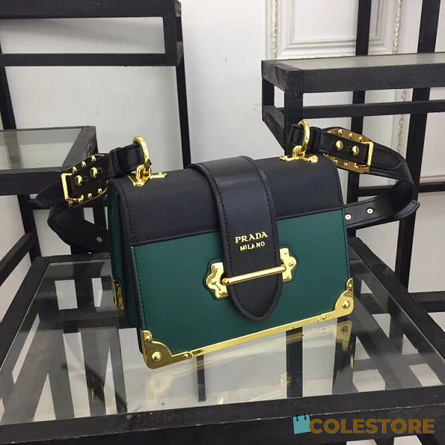 Prada Cahier Leather Shoulder Bag 1BD045 Green - 1