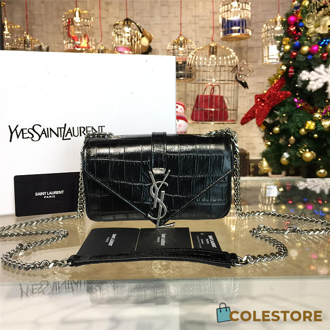 YSL Monogram College In Embossed Crocodile Shiny Leather 4776 - 1