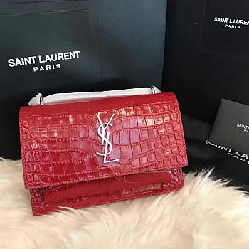YSL Sunset Chain Wallet In Crocodile Embossed Shiny Leather 4860