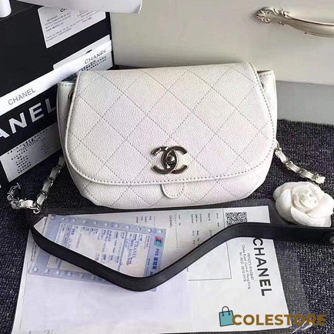 Chanel Grained Calfskin Caviar Stitched Shoulder Bag White A92949 VS07753 - 1