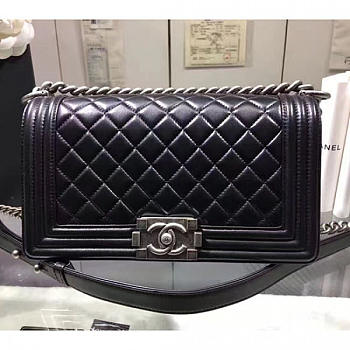 Chanel Quilted Lambskin Medium Boy Bag Black Silver Hardware Black A67086 VS00641