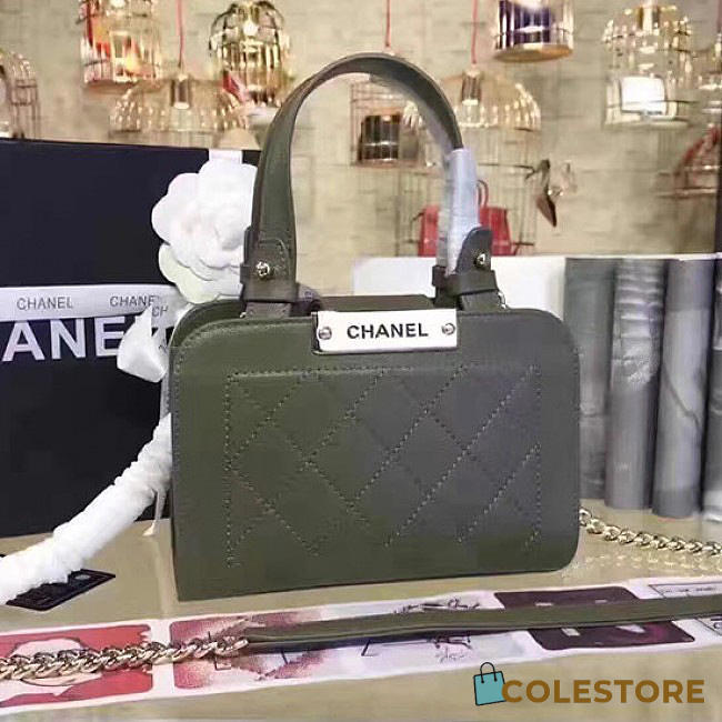 Chanel Small Label Click Leather Shopping Bag Green A93731 VS03641 - 1