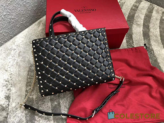 Valentino Candystud Quilted Leather Tote 0061 In Black - 1