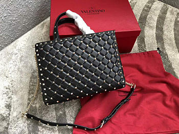Valentino Candystud Quilted Leather Tote 0061 In Black