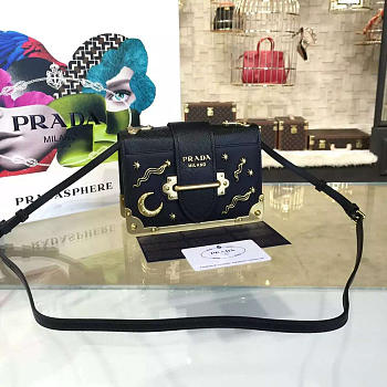 Prada Cahier Leather Shoulder Bag Meteor In Black 4264