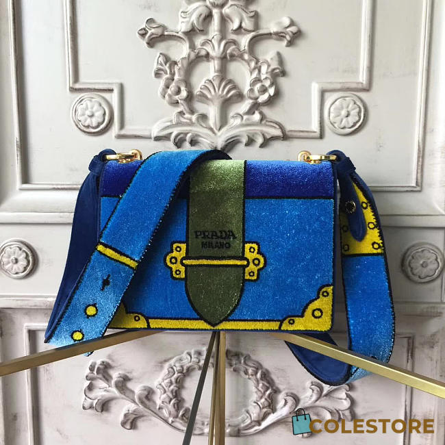 Prada Cahier Velvet Shoulder Bag Blue 4319 - 1