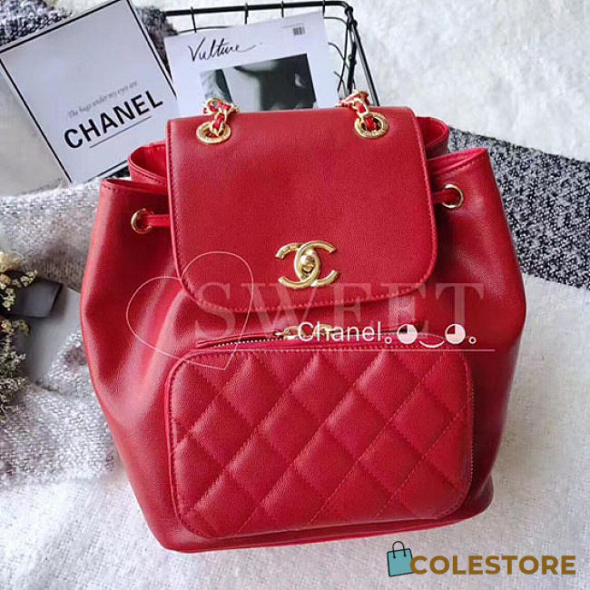 Chanel Grained Calfskin Gold-Tone Metal Backpack Red A93748 VS00493 - 1