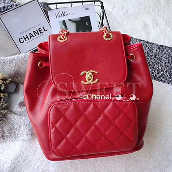 Chanel Grained Calfskin Gold-Tone Metal Backpack Red A93748 VS00493