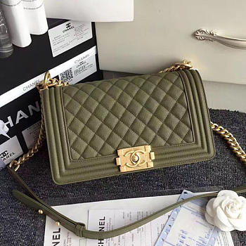 Chanel Quilted Caviar Medium Boy Bag Green A67086 VS09827