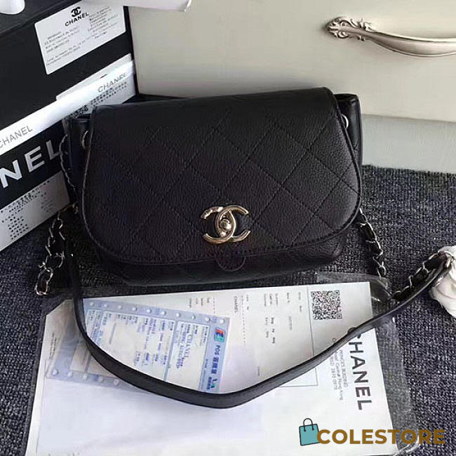 Chanel Grained Calfskin Caviar Stitched Shoulder Bag Black A92949 VS08810 - 1