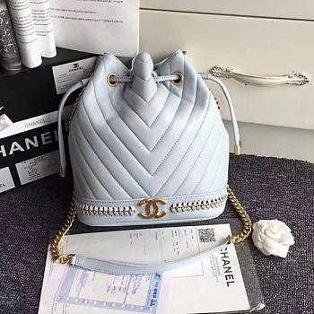 Chanel Lambskin Drawstring Bucket Bag Light Blue A91885 VS04854