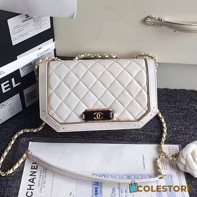 Chanel Lambskin And Calfskin Flap Bag White A91836 VS08209 - 1