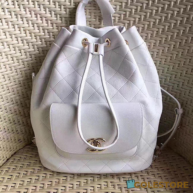 Chanel Calfskin Gold-Tone Metal Backpack White A98235 VS 08529 - 1