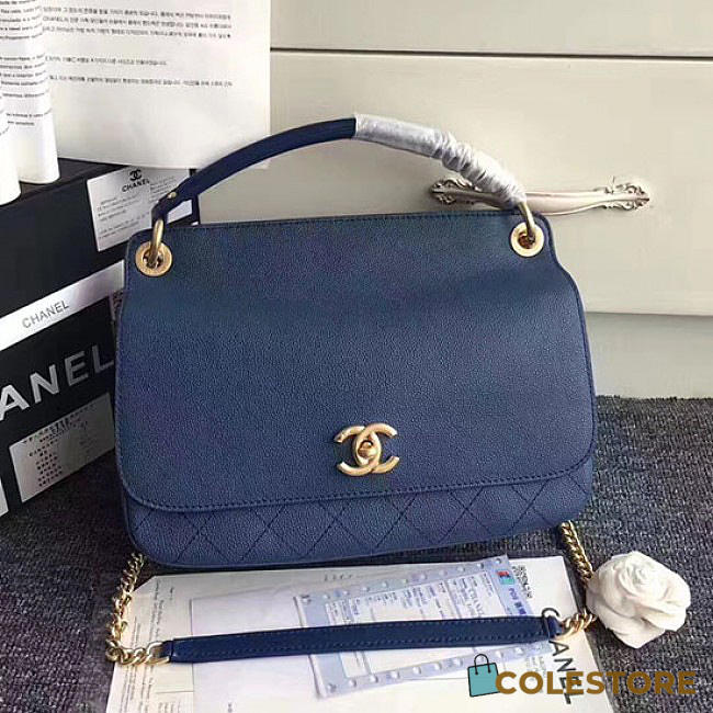 Chanel Grained Calfskin Large Top Handle Flap Bag Blue A93757 VS02159 - 1