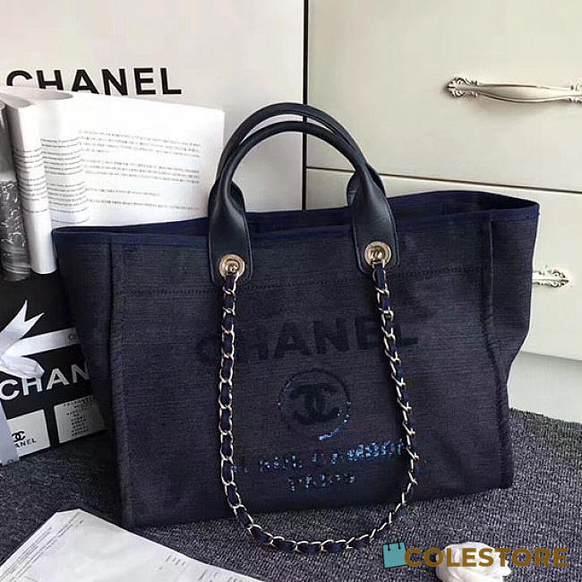 Chanel Canvas And Sequins Shopping Bag Blue A66941 VS06532 - 1