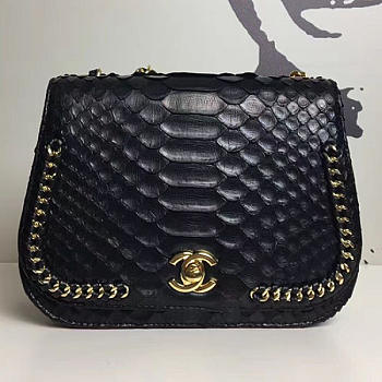 Chanel Snake Embossedr Flap Shoulder Bag Black A98774 VS02501