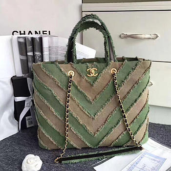 Chanel Canvas Patchwork Chevron Large Shopping Bag Khaki A260302 VS09293