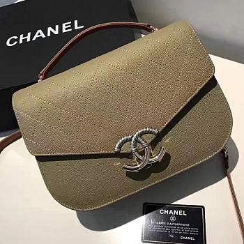 Chanel Grained Calfskin Flap Bag With Top Handle Green A93633 VS09198