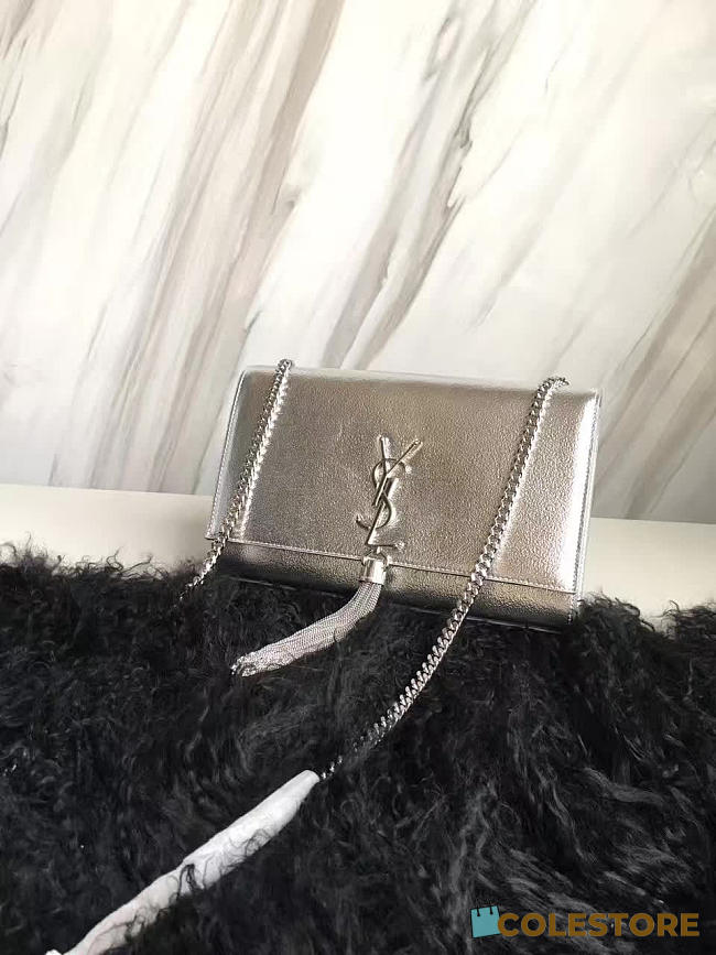 YSL Kate Cain Wallet With Tassel In Crinkled Metallic Leather 5003 - 1