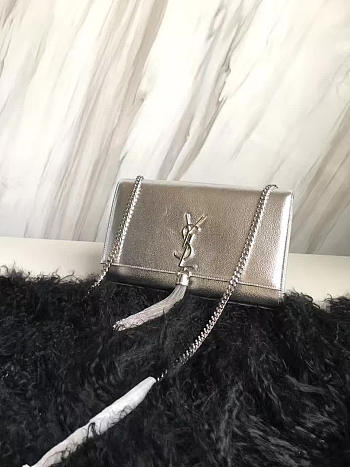YSL Kate Cain Wallet With Tassel In Crinkled Metallic Leather 5003