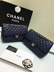 Chanel Calfskin Leather Flap Bag Gold/Silver Royalblue 25cm - 3