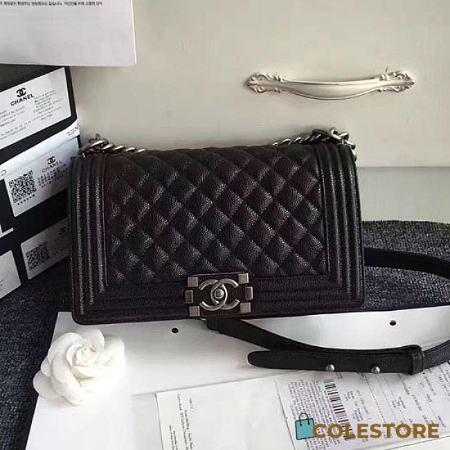 CHANEL QUILTED CAVIAR MEDIUM BOY BAG BLACK 180301 VS06570 - 1