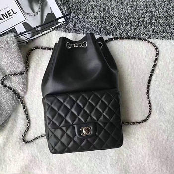 Chanel Large Lambskin Drawstring Backpack In Seoul Bag Black A010402 VS07736