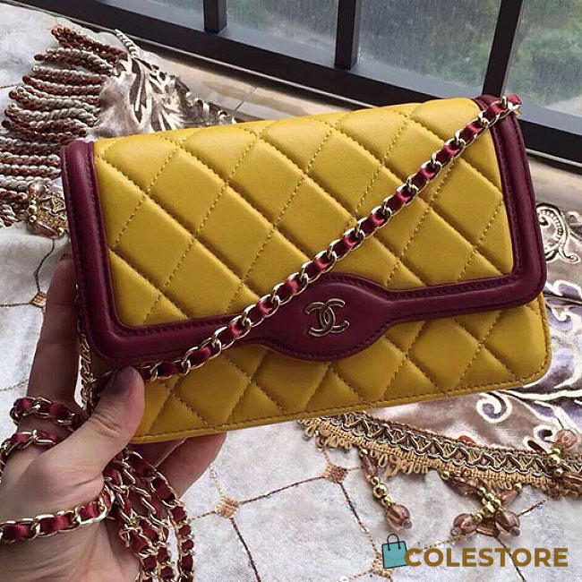Chanel Lambskin Mini Chain Wallet Yellow A81024 VS 00762 - 1